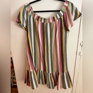 Marine Layer - Shirley Off the Shoulder Dress in Bold Multi Stripe